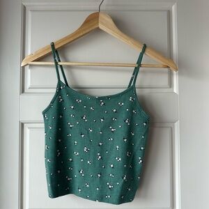 American Eagle Outfitters Green Floral Cropped Tank Top